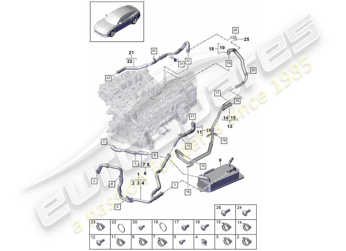 porsche 2020 (panamera 971-1) water cooling part diagram