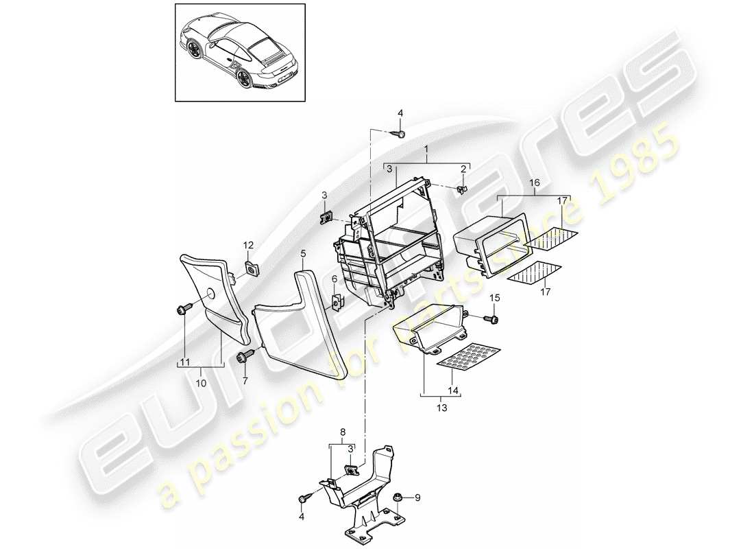 porsche 2012 (997-2 turbo / gt2 rs) center console part diagram