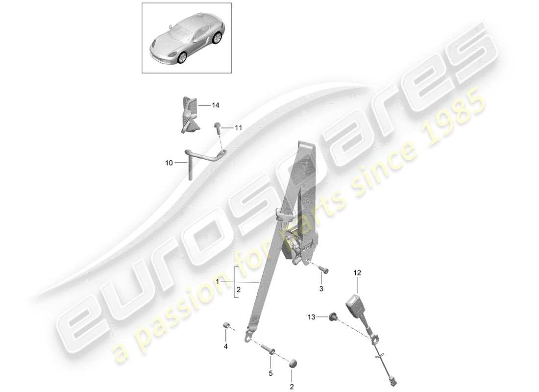 porsche 718 cayman (2017) three-point seat belt parts diagram