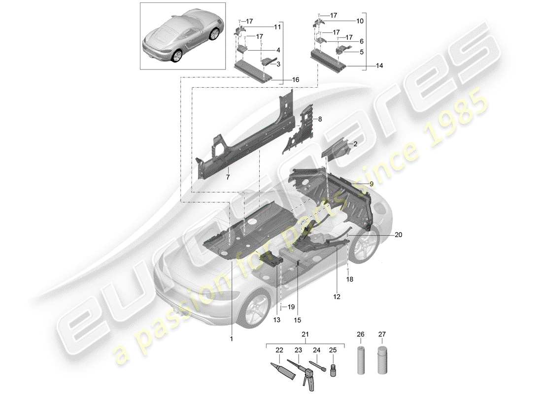 porsche 2017 (718 cayman) floor plates part diagram