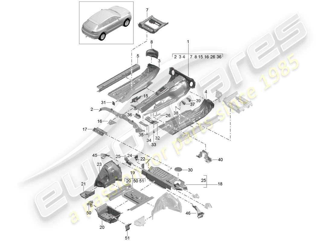 porsche 2017 (macan) floor plates parts diagram