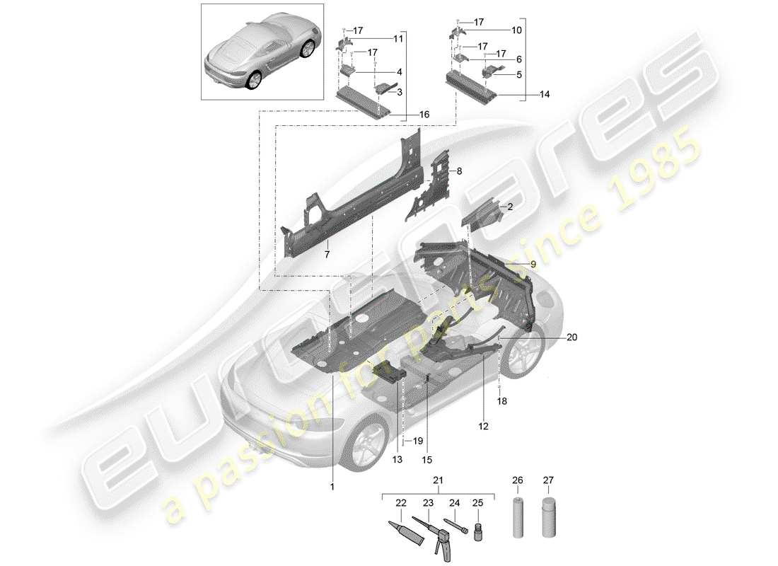 porsche 718 cayman (2020) floor plates parts diagram