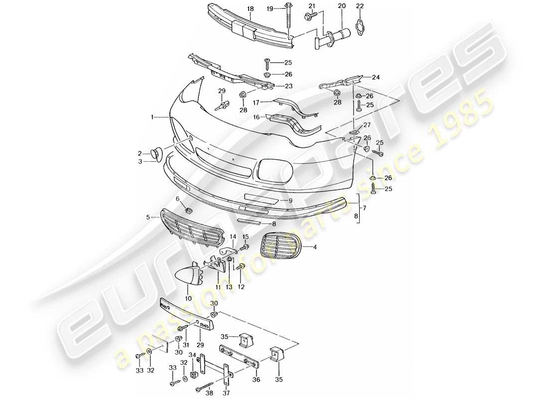 porsche 996 t/gt2 (2002) bumper parts diagram