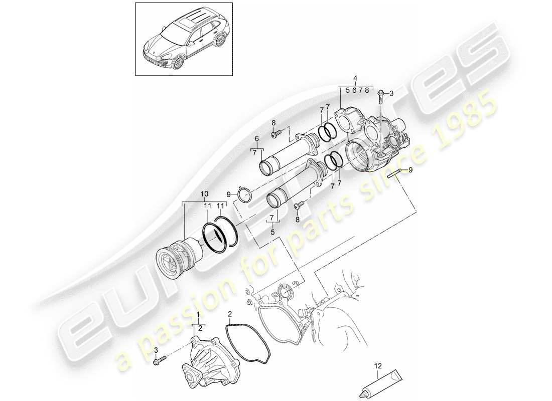 porsche 2017 (cayenne e2 92a) water pump part diagram