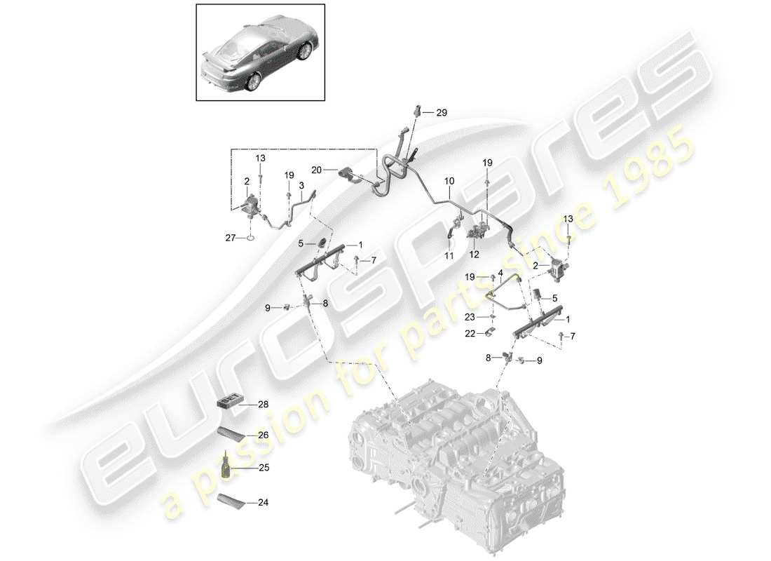 porsche 2019 (991-2 r/gt3/rs) fuel collection pipe part diagram