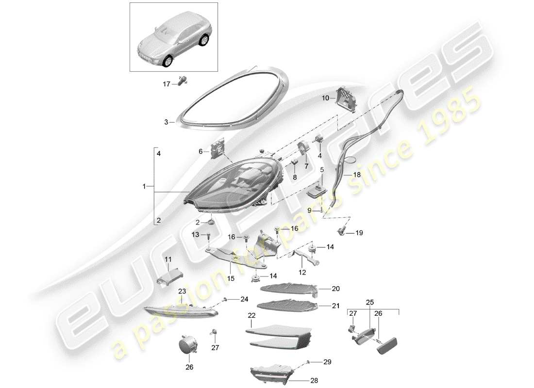 porsche 2014 (macan) led headlight parts diagram