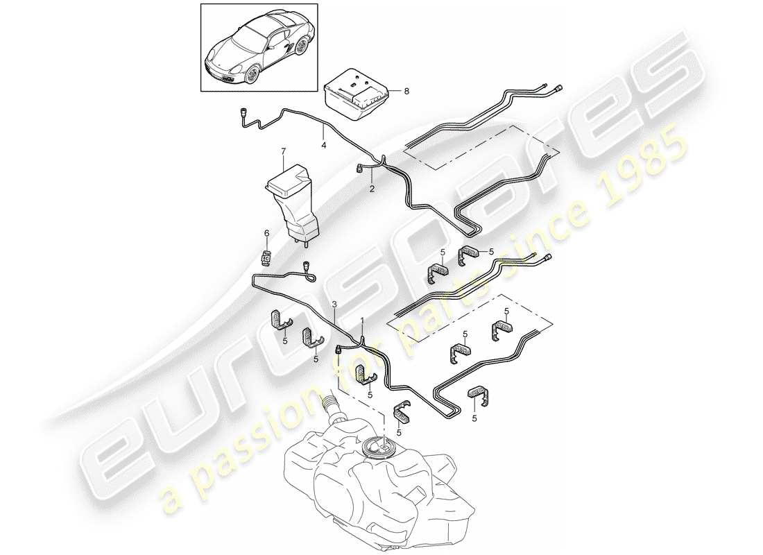 porsche cayman 987 (2010) fuel system part diagram