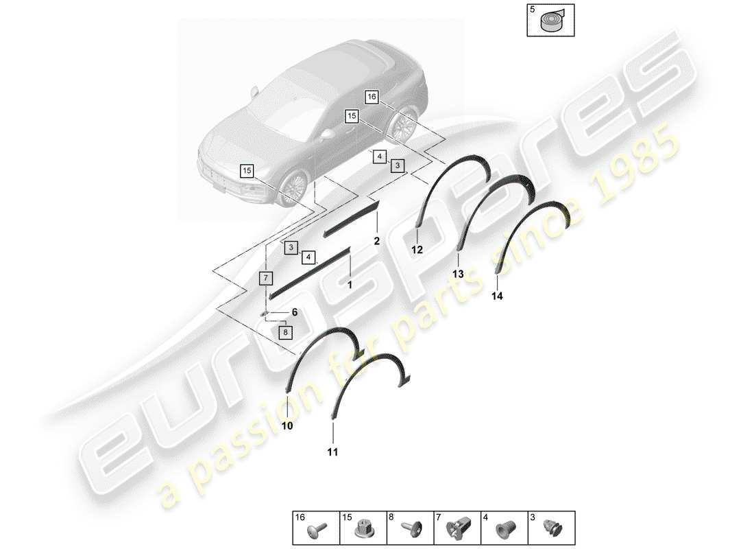 porsche 2020 (cayenne e3 9ya/9yb) wheel arch cover part diagram