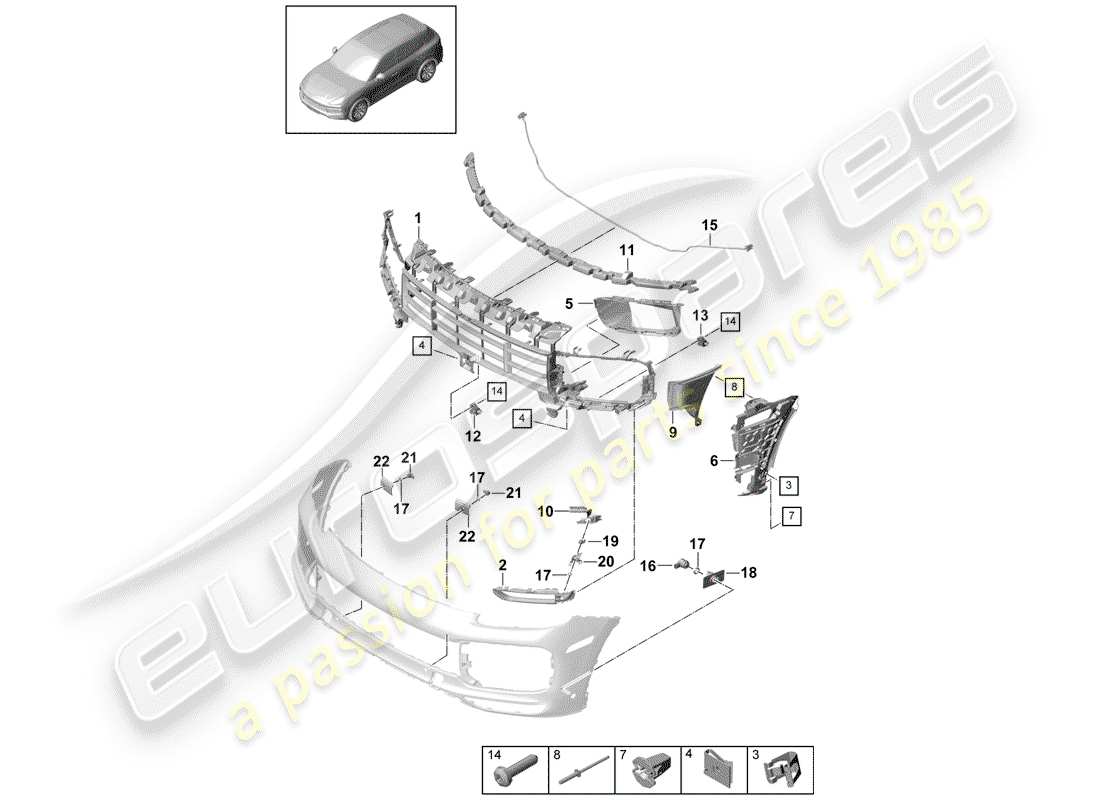 porsche cayenne e3 (2020) bumper part diagram