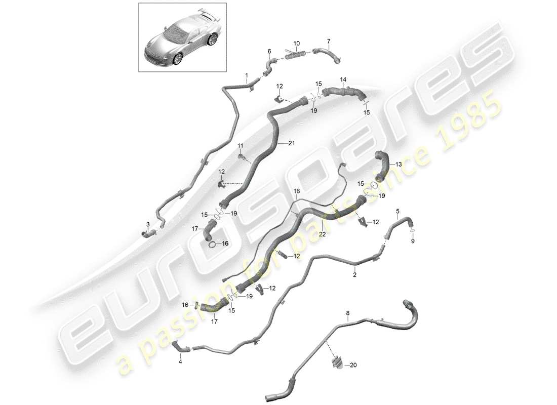porsche 2019 (991-2 r/gt3/rs) water cooling part diagram