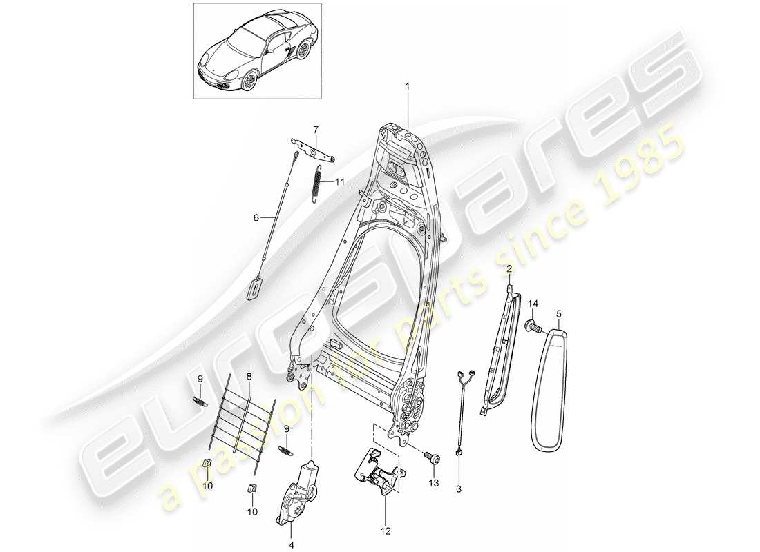 porsche 2012 (987 cayman) backrest frame part diagram