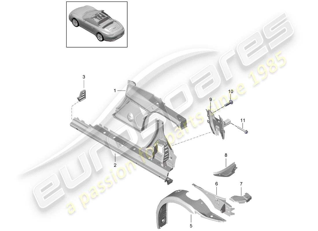 porsche 2013 (991-1) side panel part diagram