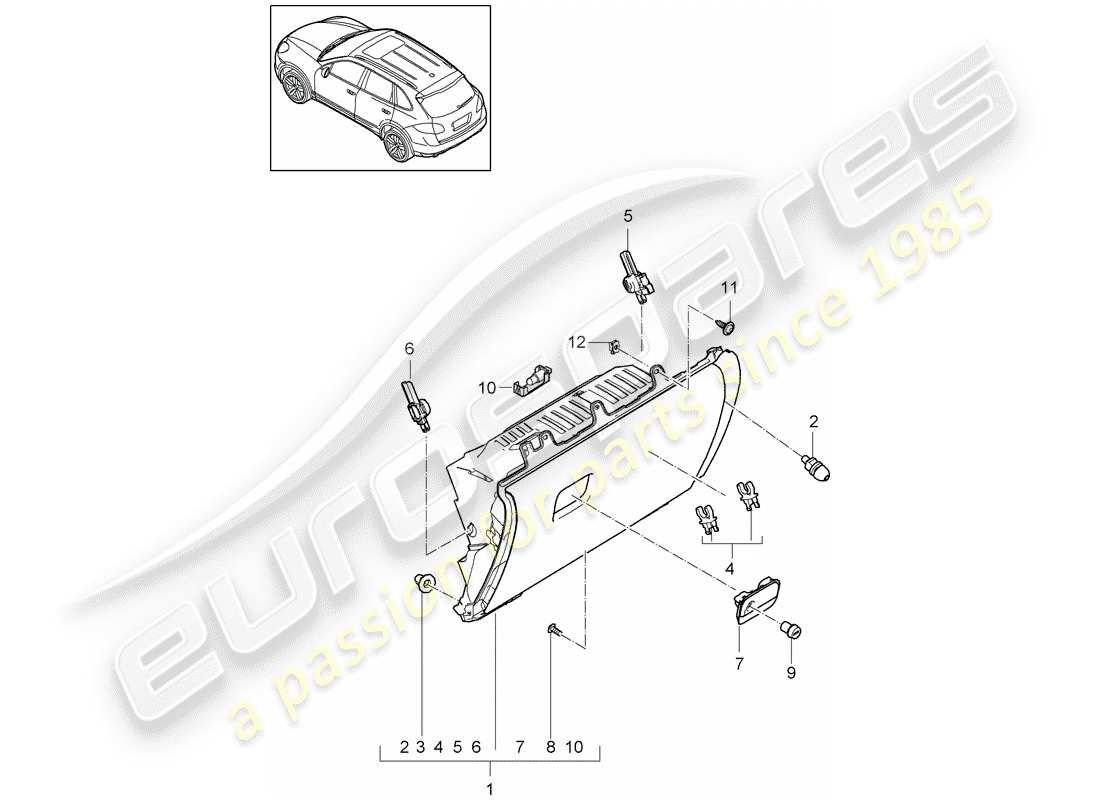 porsche 2018 (cayenne e2 92a) glove box parts diagram