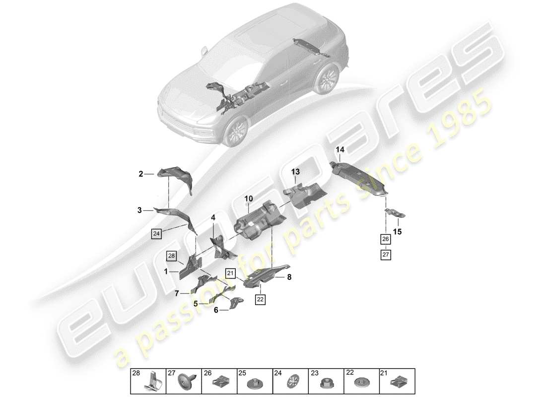 porsche 2020 (cayenne e3 9ya/9yb) heat deflector part diagram