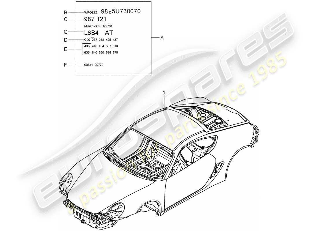 porsche cayman 987 (2010) car body part diagram