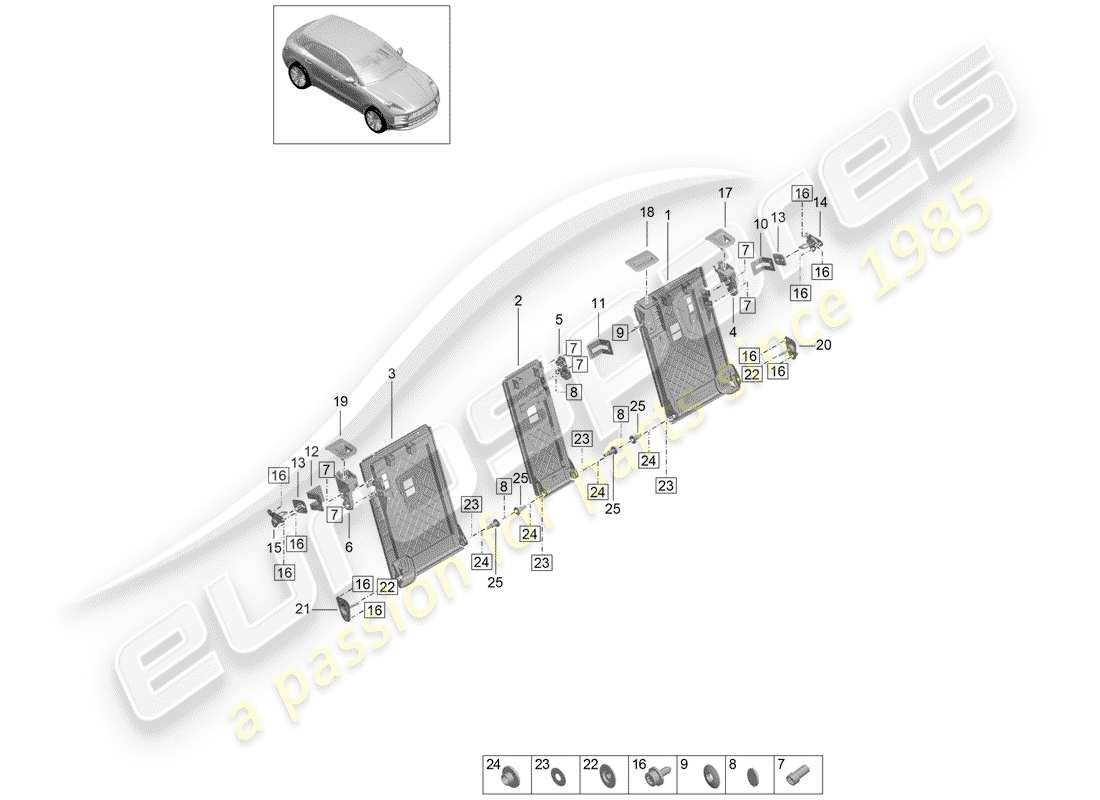 porsche 2019 (macan) back seat backrest part diagram