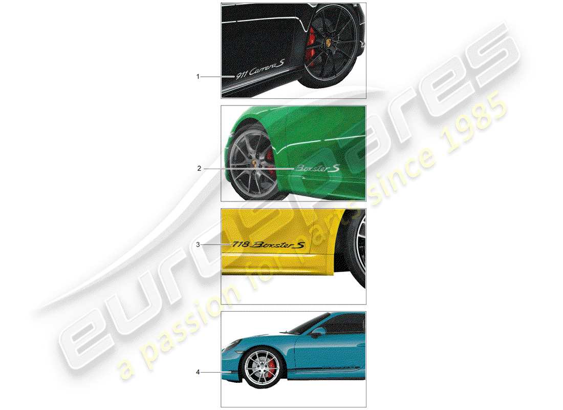 porsche 2012 (tequipment 98x/99x) trim foil parts diagram