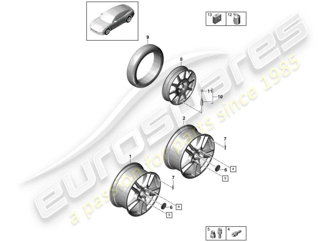 porsche 2019 (panamera 971-1) alloy wheel part diagram