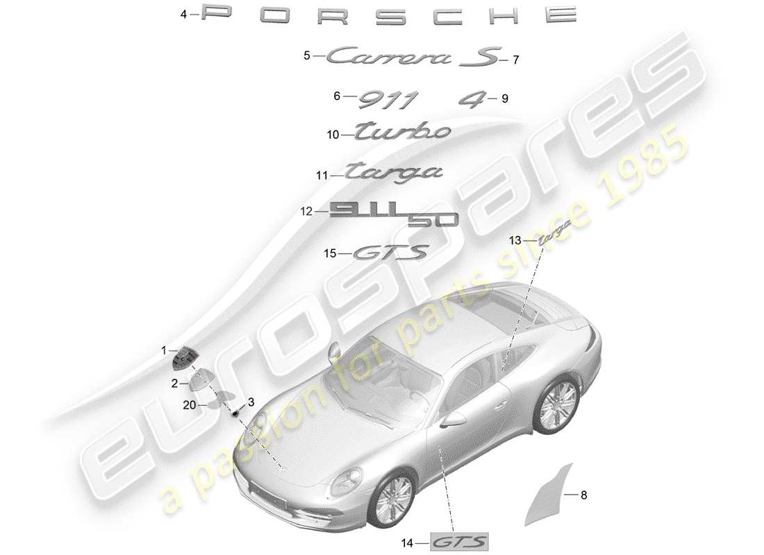 porsche 2014 (991-1) nameplates part diagram