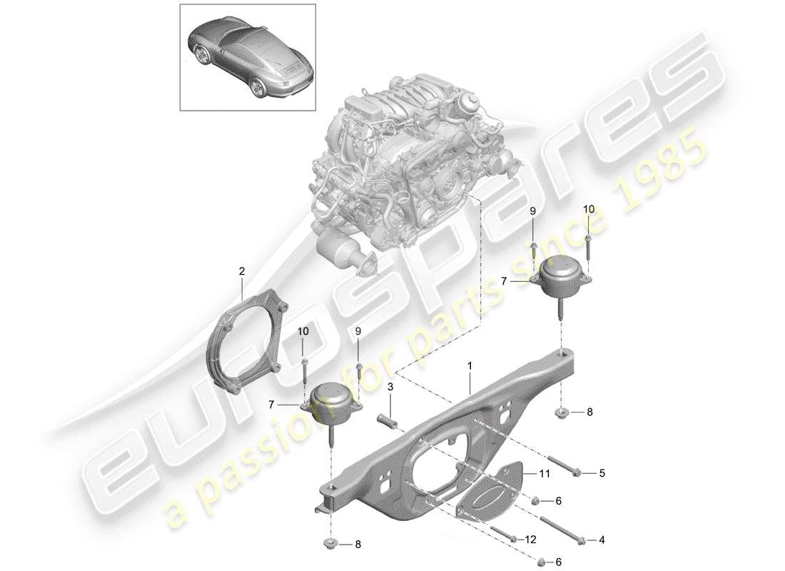 porsche 2015 (991-1) engine suspension part diagram