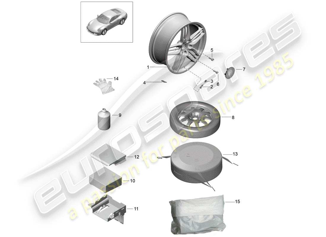 porsche 2014 (991-1) wheels part diagram