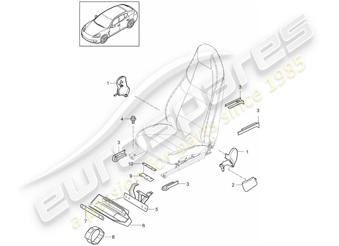 porsche 2010 (panamera 970) front seat part diagram