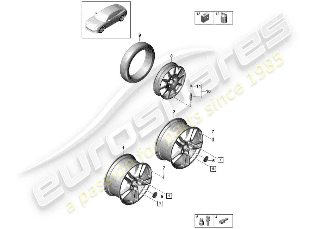 porsche panamera 971 (2018) alloy wheel part diagram