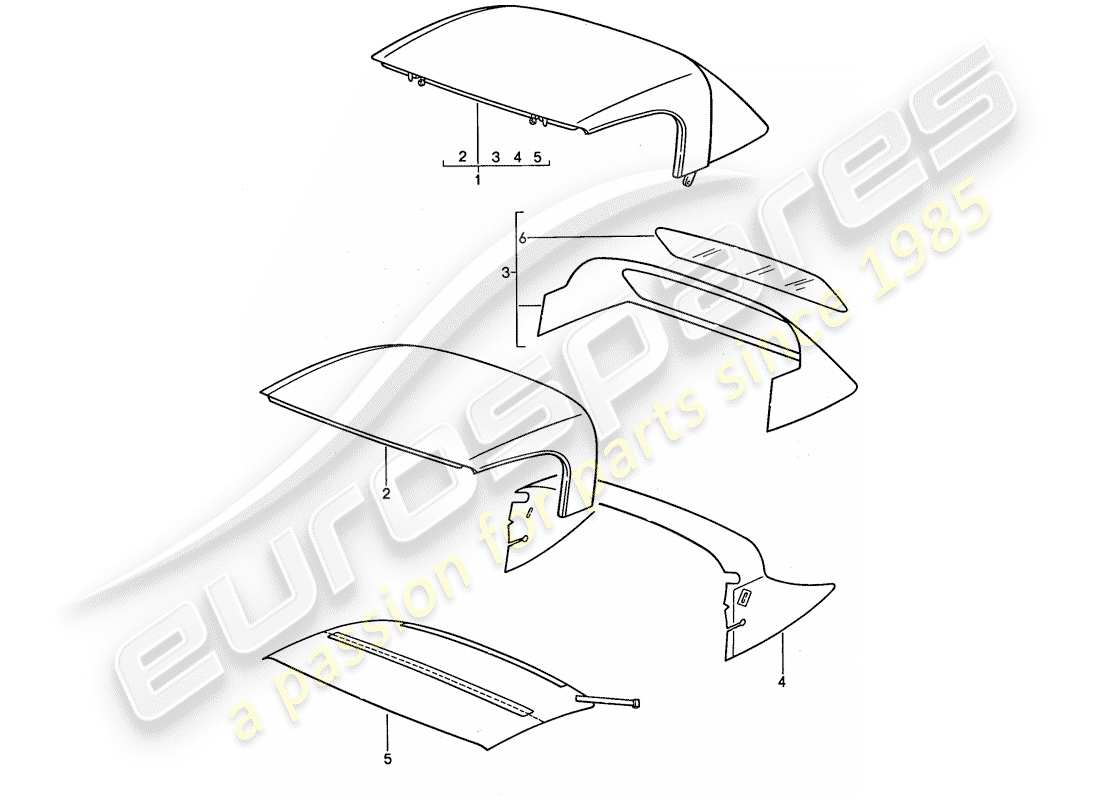 porsche 1990 (944) convertible top - convertible top covering part diagram