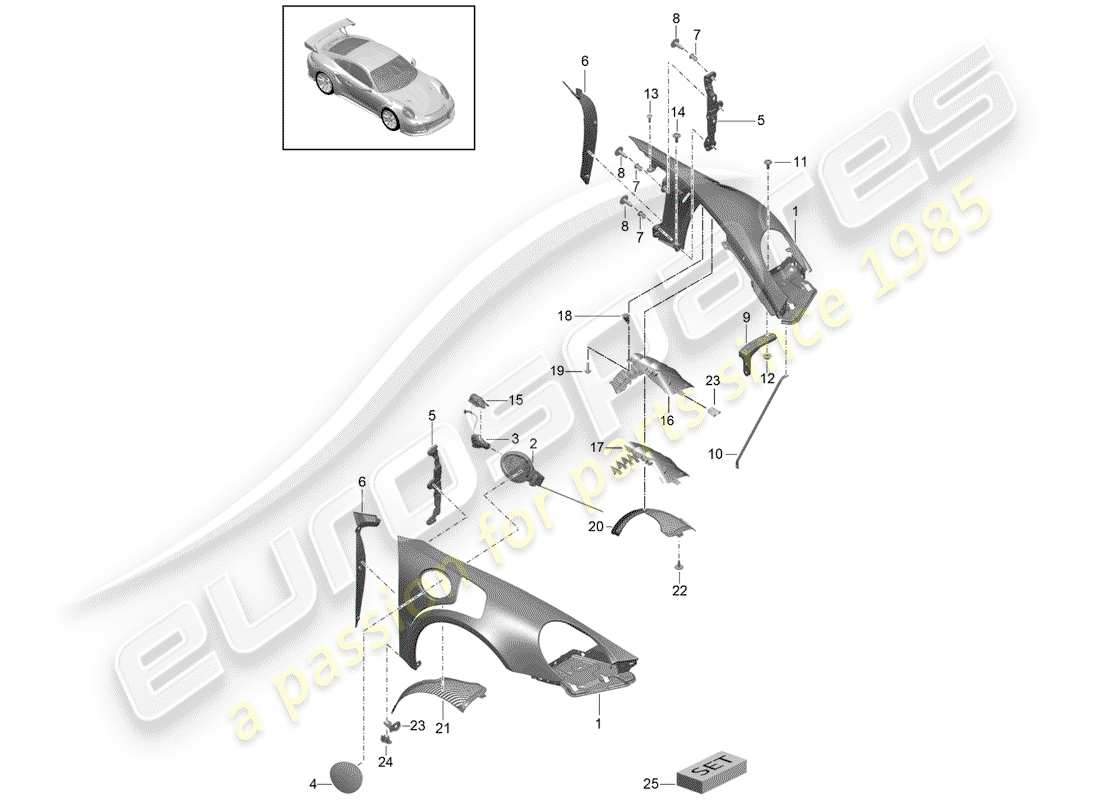 porsche 2016 (991-1 turbo) fender part diagram