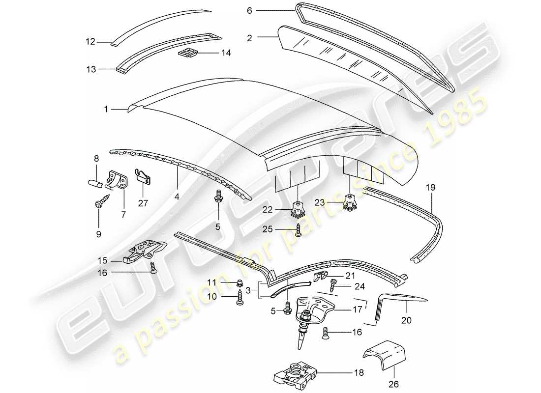 porsche 2005 (997-1) hardtop part diagram