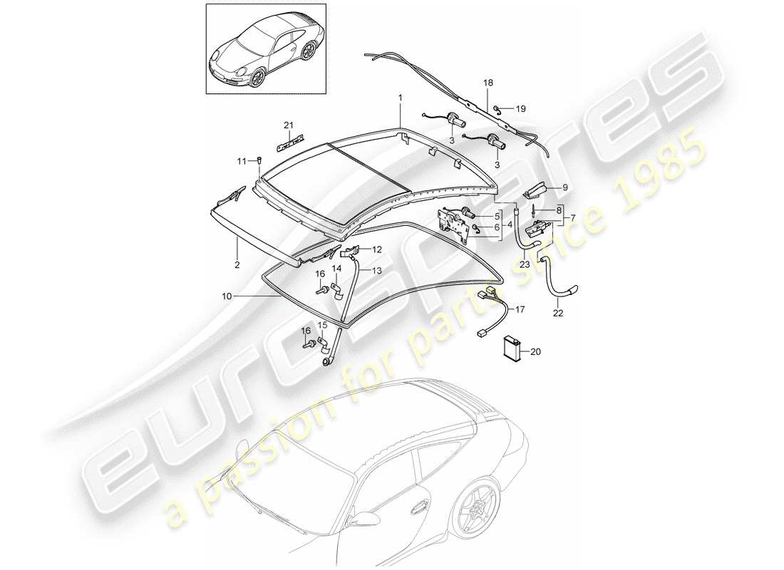 porsche 2011 (997-2) glass roof parts diagram