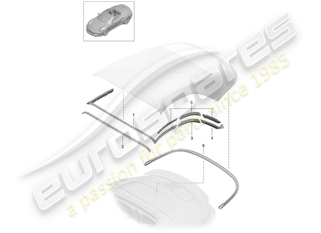 porsche 2019 (991-2 turbo) convertible top part diagram