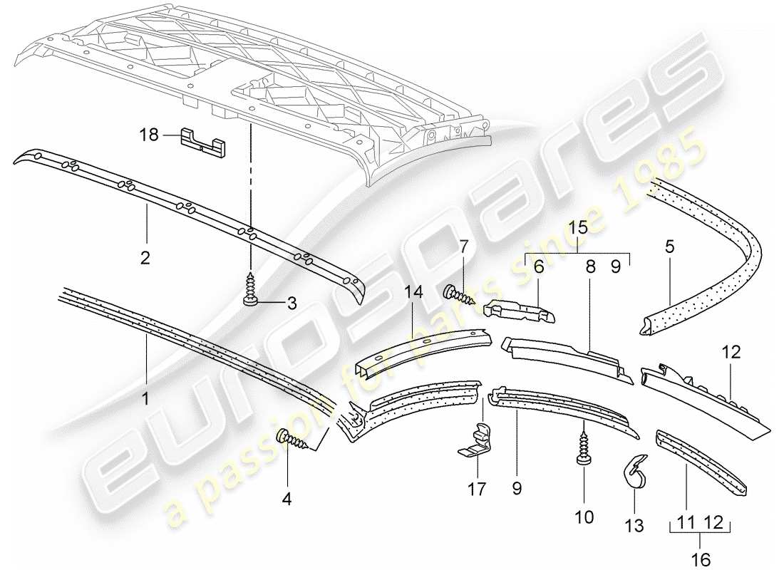 porsche 2006 (997-1) convertible top part diagram