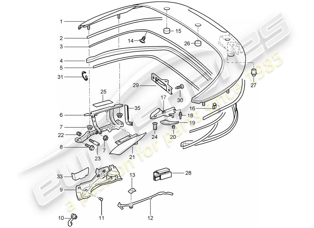 porsche 2005 (997-1) top stowage box parts diagram