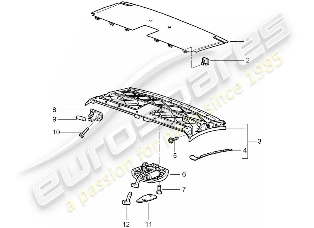 porsche 2004 (996) top frame - roof frame - catch parts diagram