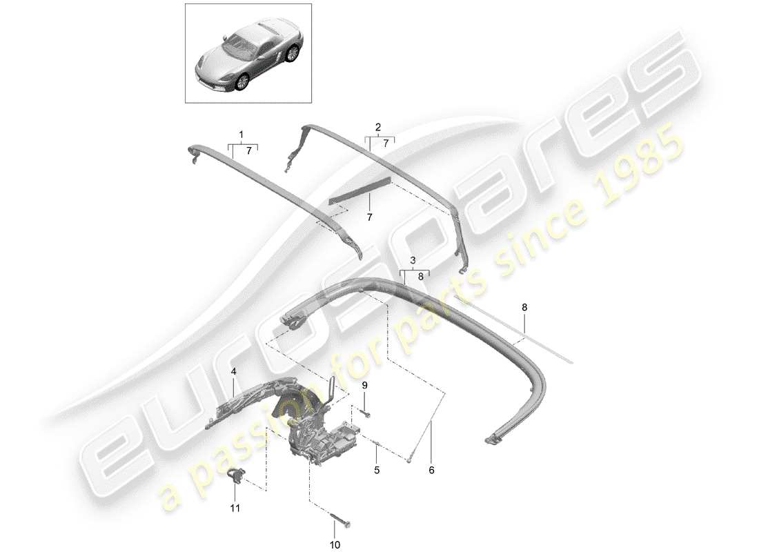 porsche 2019 (718 boxster) top frame part diagram