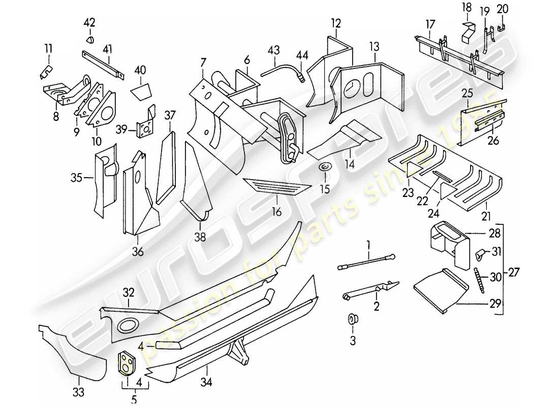 porsche 1955 (356/356a) frame - single parts parts diagram