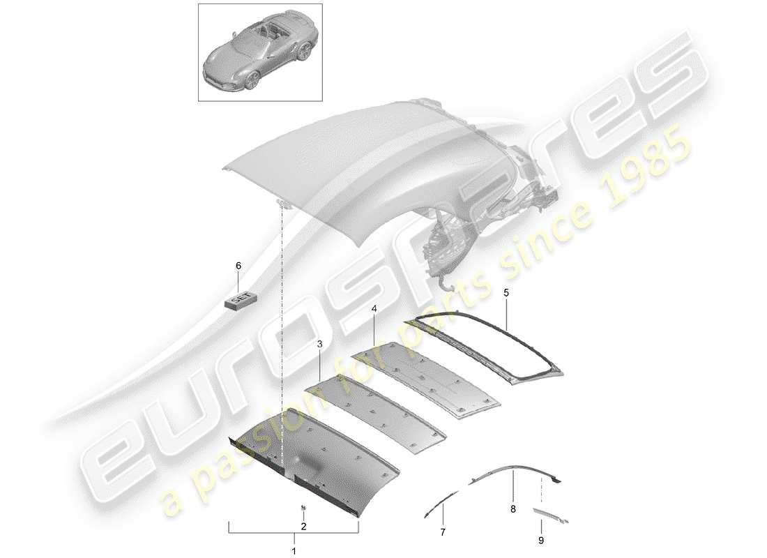 porsche 2014 (991-1 turbo) convertible top part diagram