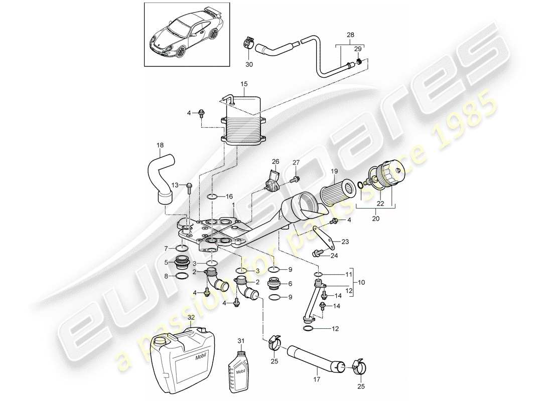 porsche 2008 (997-1 gt3) oil filter part diagram