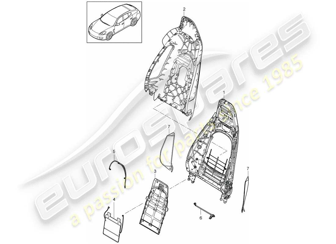 porsche 2012 (panamera 970) backrest shell parts diagram