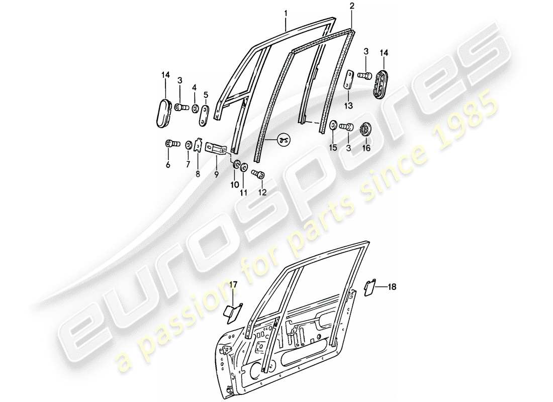 porsche 1989 (911) window frame part diagram