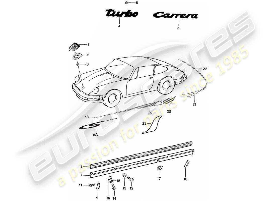 porsche 1989 (911) decorative fittings part diagram