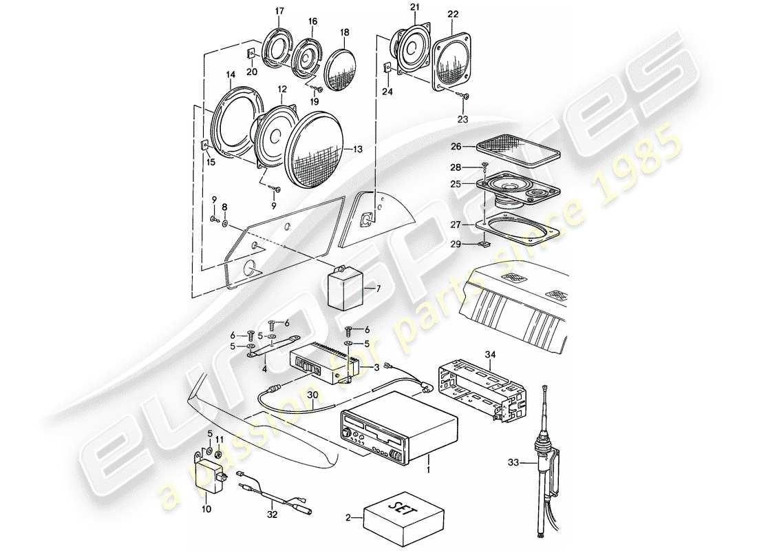 porsche 1989 (911) radio unit - loudspeaker - installation parts - see tpi - gr.9 , nr.7 , 07/94 - gr.9 , nr.10 , 09/94 part diagram