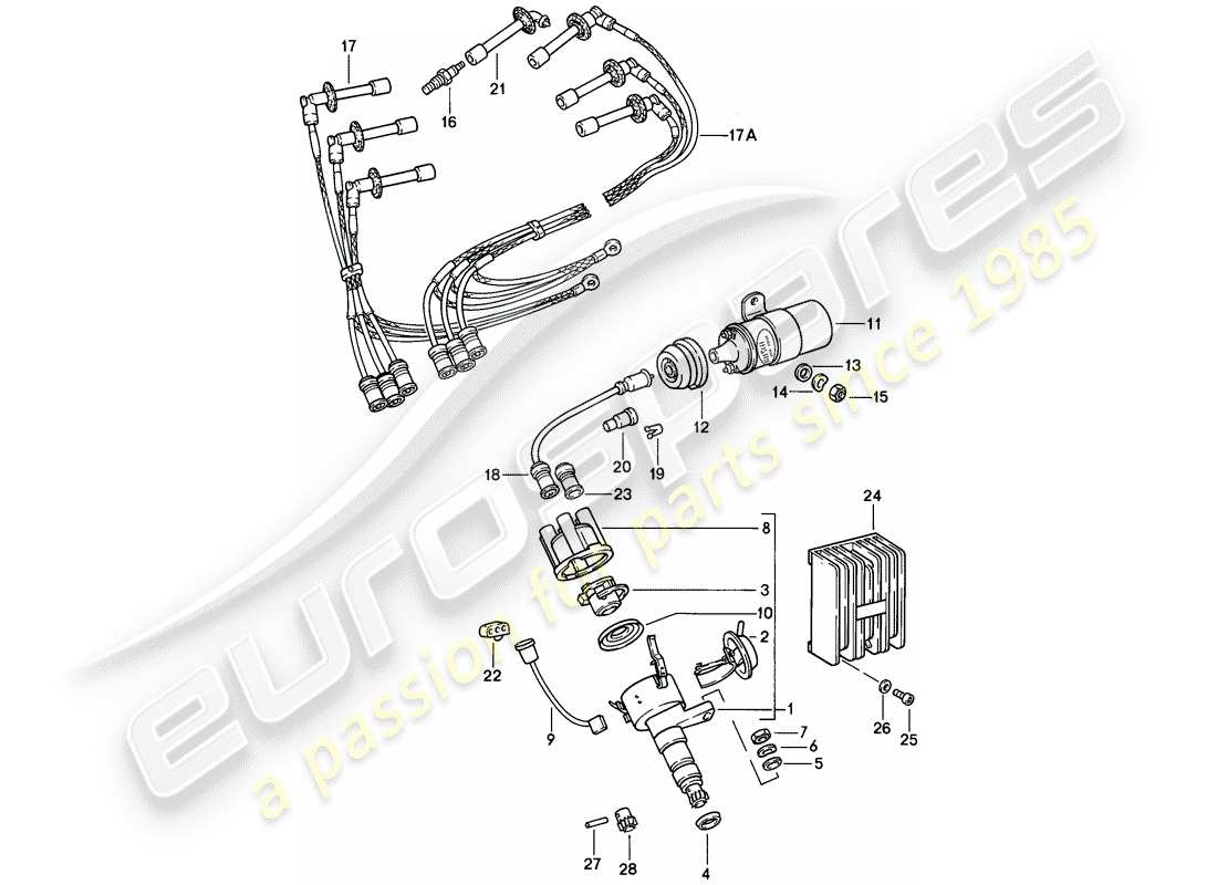 porsche 1989 (911) engine electrics 1 part diagram