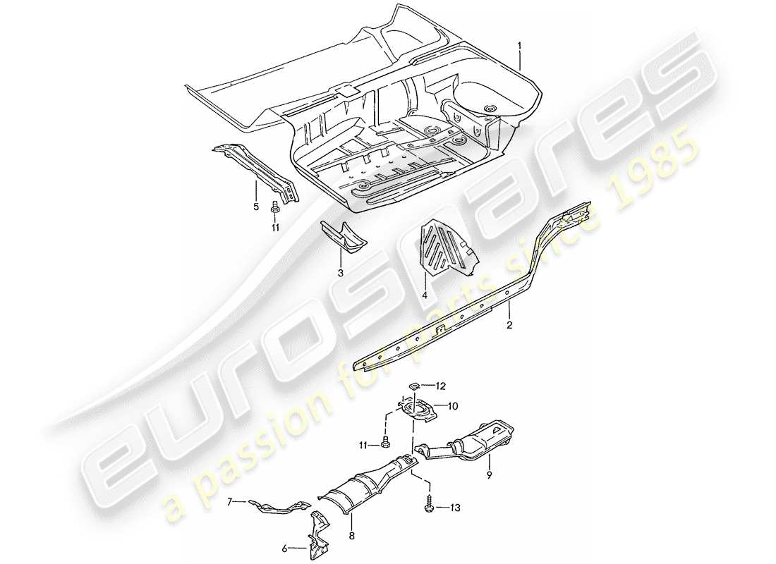 porsche 1989 (928) floor pan - frame part diagram