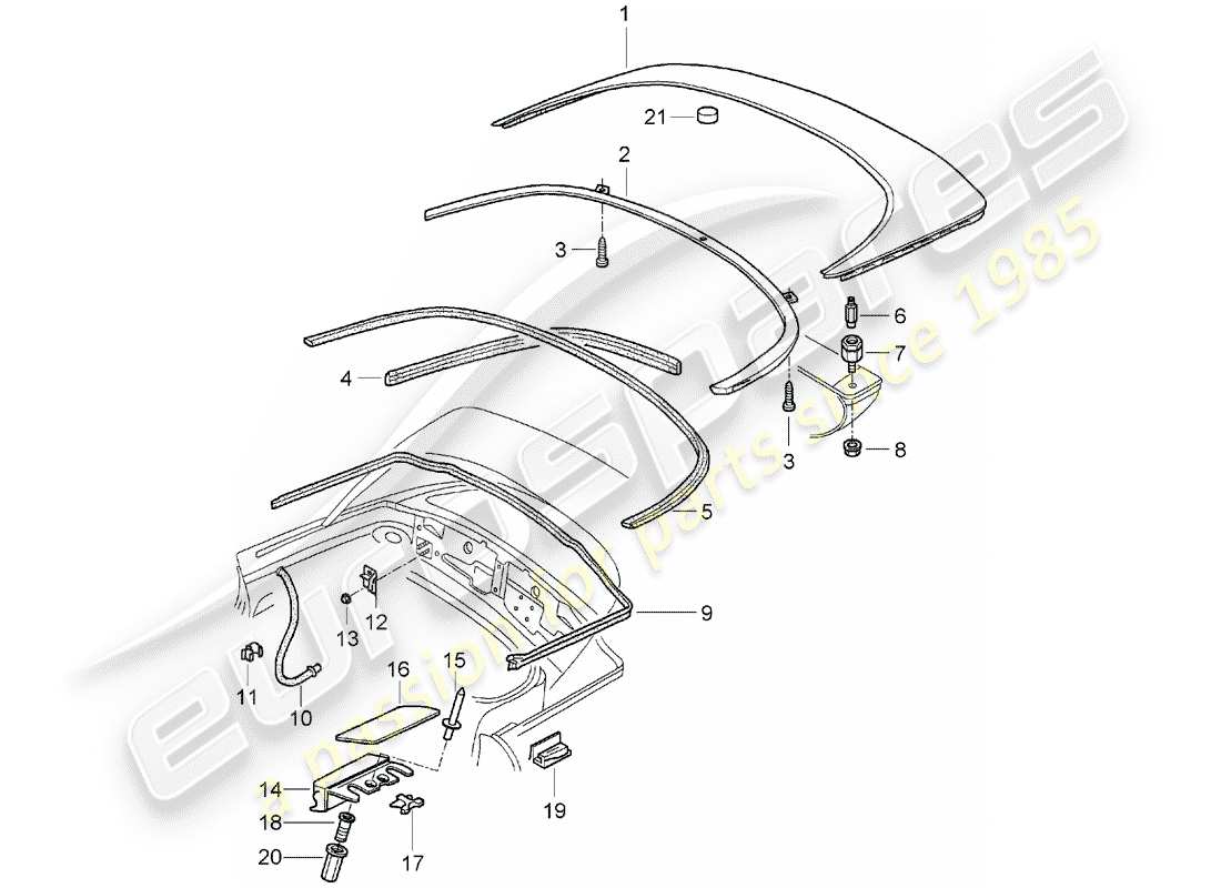 porsche 1997 (986 boxster) top stowage box - cover - gaskets part diagram