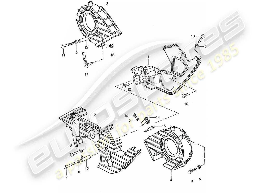 porsche 1989 (928) toothed belt covering part diagram