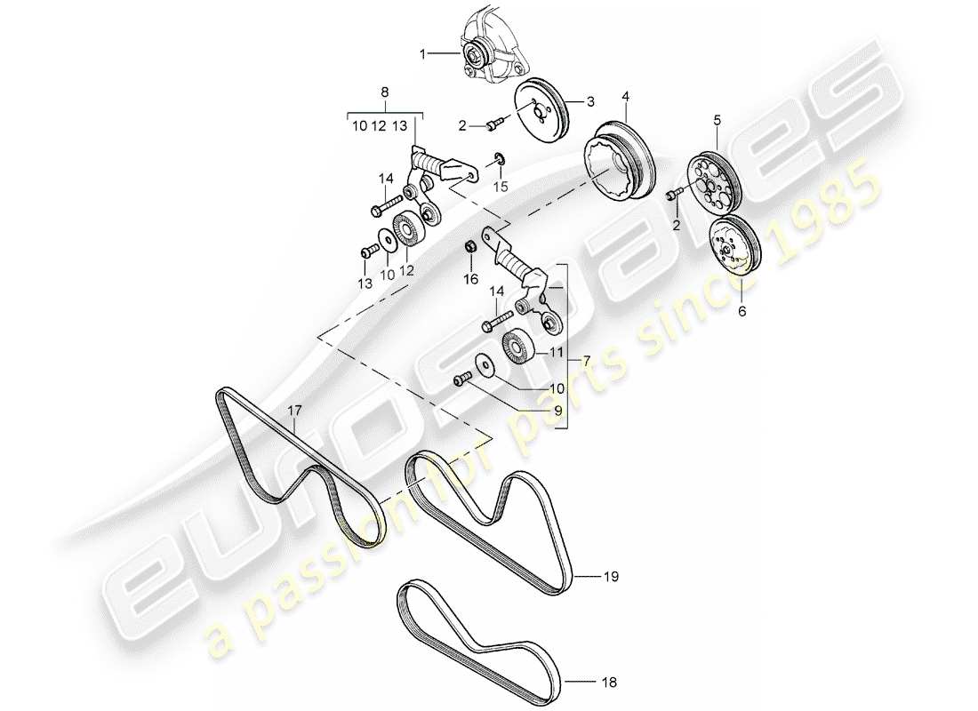 porsche 2005 (carrera gt) belt tensioner - belt drive part diagram