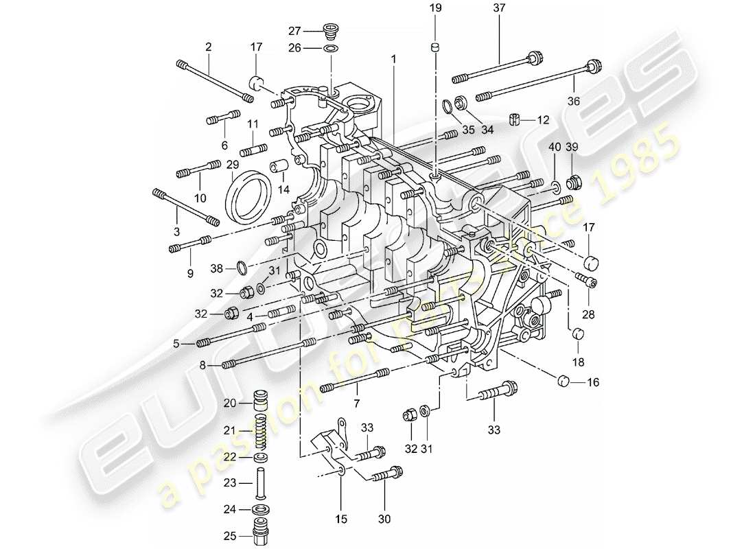 porsche 2005 (996 turbo / gt2) crankcase parts diagram