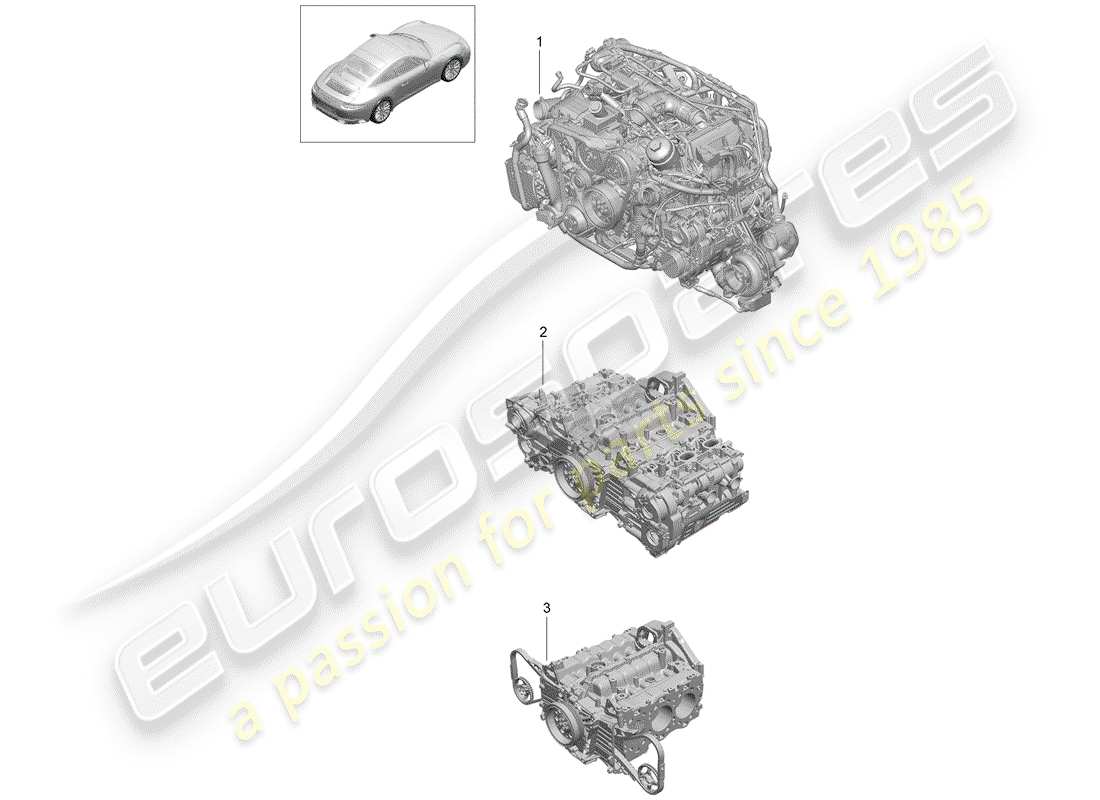 porsche 991 turbo (2014) replacement engine part diagram
